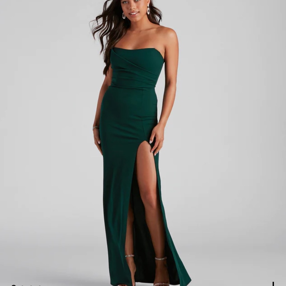Windsor Kaia Strapless High Slit Formal Dress Hunter Green